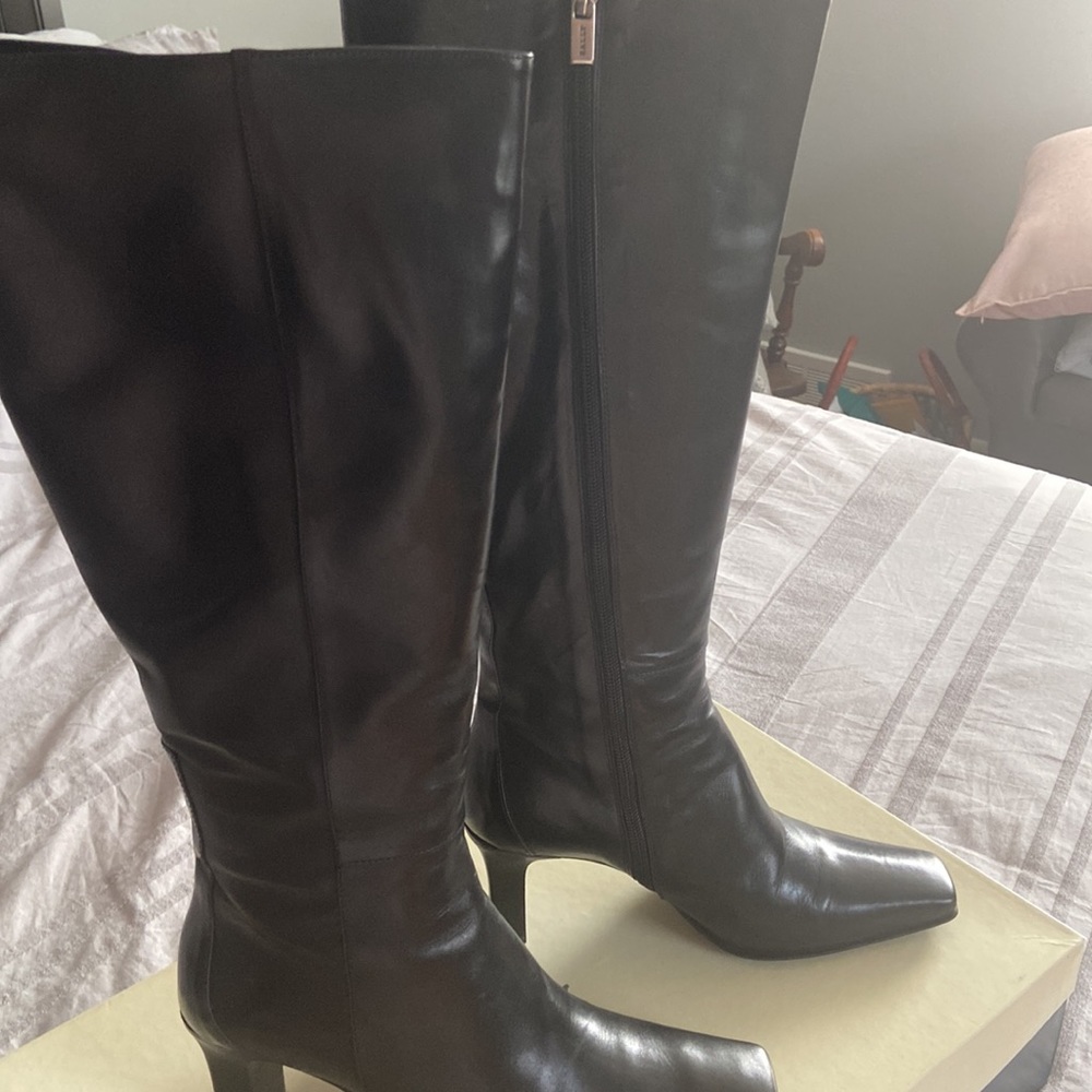 Bally Black Leather Knee-High Heeled Boots